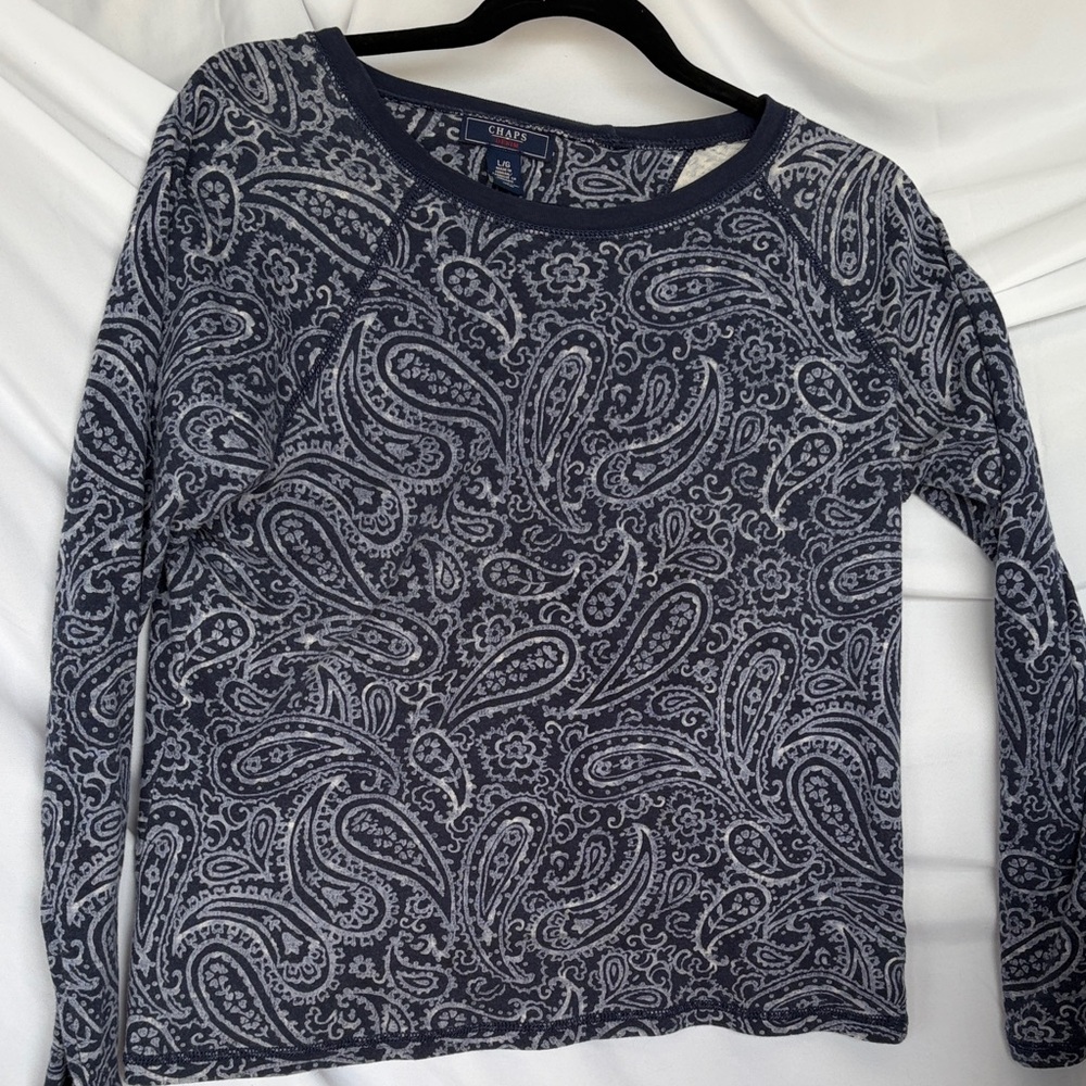 Chaps Navy and White Paisley Long-Sleeve Tee